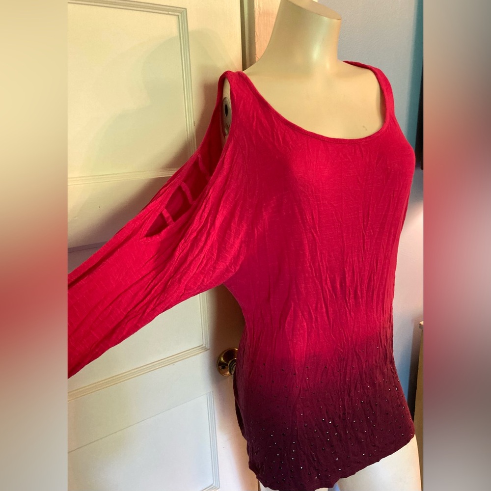 Fuchsia Buffalo David Bitton Long Sleeved Cold Shoulder Shirt, Size L